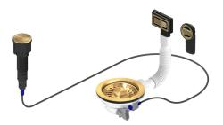 Pure.Sink Universal Gold Drain Set including push-button waste with plug, plus rectangular and round overflow WSTAUT-60