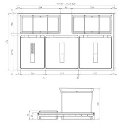 Indux Sort 3-compartment waste system Manual control for pull-out drawers 1208972320