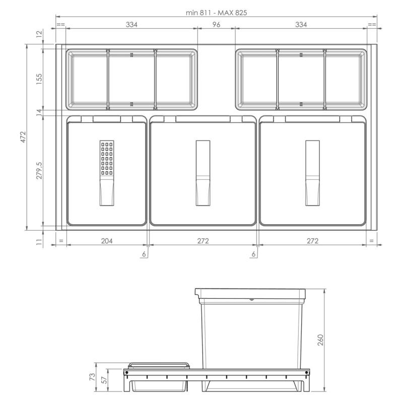 Indux Sort 3-compartment waste system Manual control for pull-out drawers 1208972320
