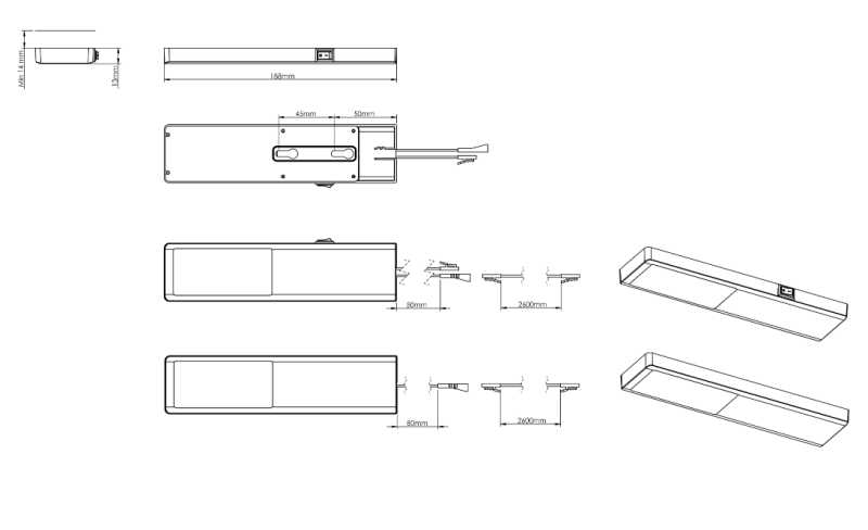 Indux Nivo kitchen surface-mounted LED spotlight 3 W with central switch, aluminum look 1208972333