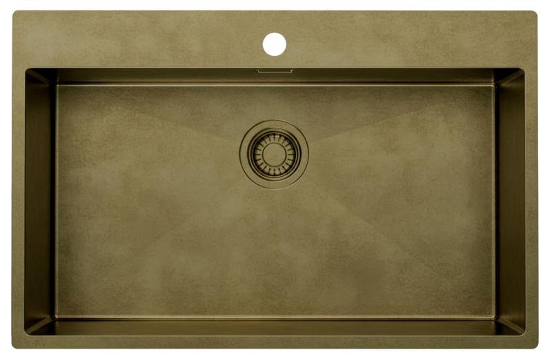 Pure.Sink Luxion Large PVD Antique Bronze sink 78x50 cm Tapwing with tap hole bench and bottom rack PLX7850T-64