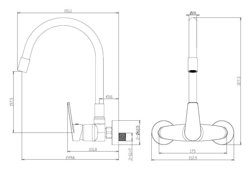 Aquanello Casa Wall-mounted Kitchen Faucet Chrome with High Flexible Spout CR-1301-CS