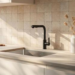 Graniteland Celeste Black kitchen mixer tap with pull-out spout and dual-function hand shower 1208972454