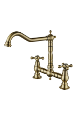 Aquanello Heritage Ascot Classic Kitchen Nostalgic Bridge Kitchen Faucet, Bronze with Cross Handles BN-0011-HA