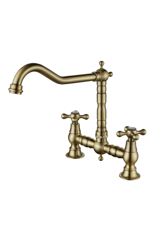 Aquanello Heritage Ascot Classic Kitchen Nostalgic Bridge Kitchen Faucet, Bronze with Cross Handles BN-0011-HA