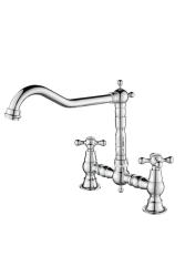 Aquanello Heritage Ascot Classic Kitchen Nostalgic Bridge Kitchen Faucet, Chrome with Cross Handles CR-0011-HA