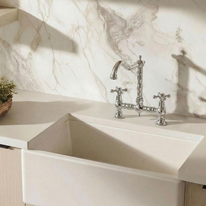 Aquanello Heritage Ascot Classic Kitchen Nostalgic Bridge Kitchen Faucet, Chrome with Cross Handles CR-0011-HA