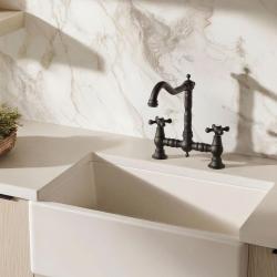 Aquanello Heritage Ascot Classic Kitchen Nostalgic Bridge Kitchen Faucet, Black with Cross Handles BL-0011-HA