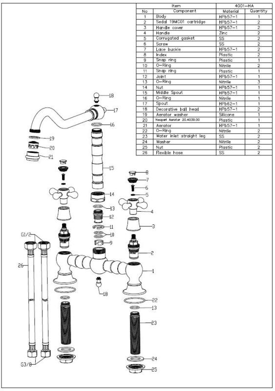 Aquanello Heritage Ascot Classic Kitchen Nostalgic Bridge Kitchen Faucet, Black with Cross Handles BL-0011-HA