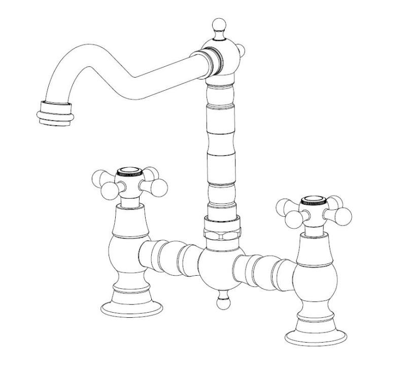 Aquanello Heritage Ascot Classic Kitchen Nostalgic Bridge Kitchen Faucet, Black with Cross Handles BL-0011-HA