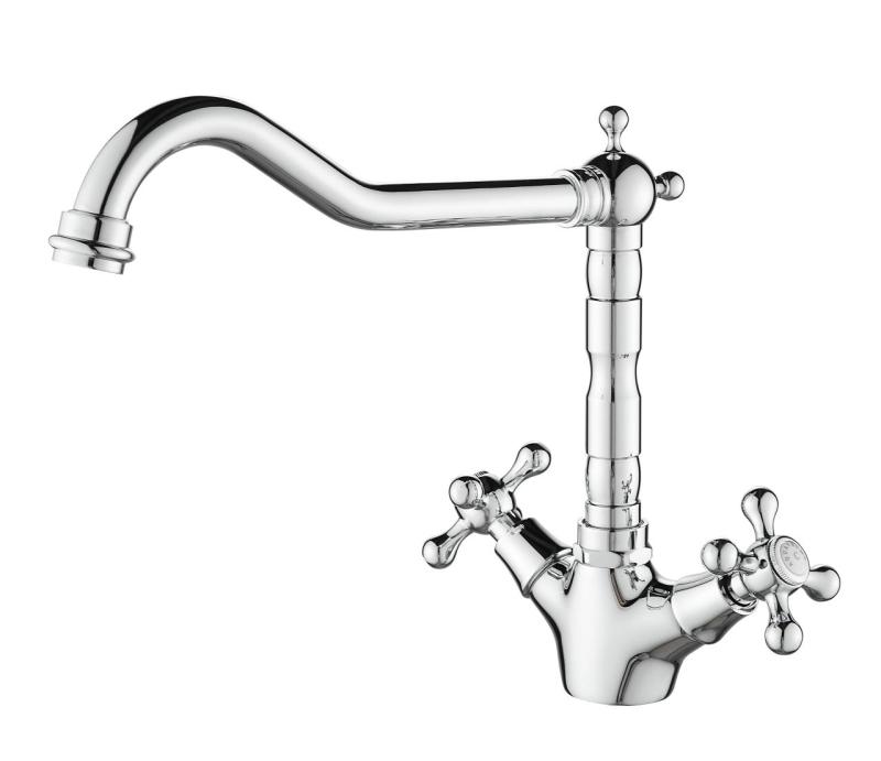 Aquanello Heritage Ascot Classic Kitchen Nostalgic Kitchen Faucet, Chrome with Angled Spout CR-4002-HA