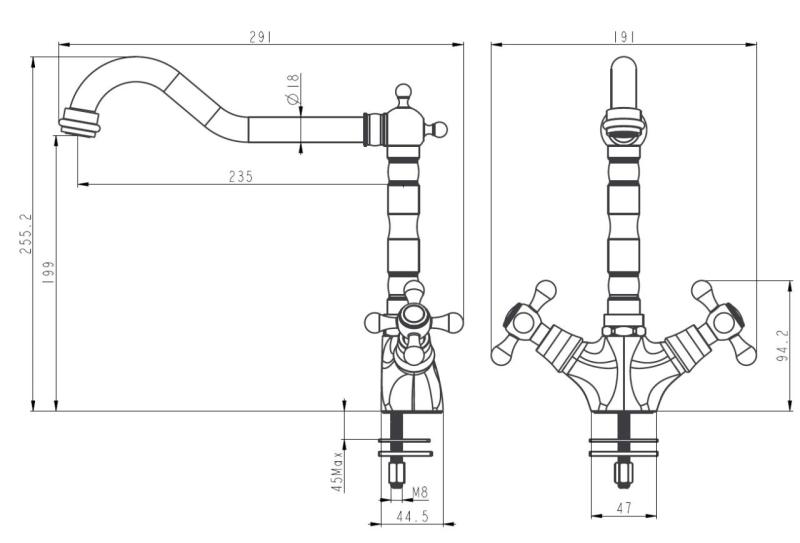 Aquanello Heritage Ascot Classic Kitchen Nostalgic Kitchen Faucet, Black with Angled Spout BL-4002-HA