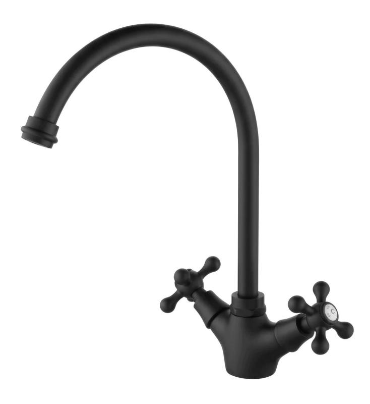 Aquanello Heritage Ascot Classic Kitchen Nostalgic Kitchen Faucet, Black with Round Spout BL-4003-HA