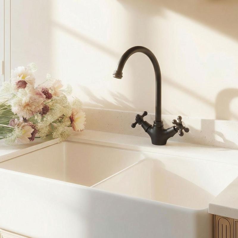 Aquanello Heritage Ascot Classic Kitchen Nostalgic Kitchen Faucet, Black with Round Spout BL-4003-HA