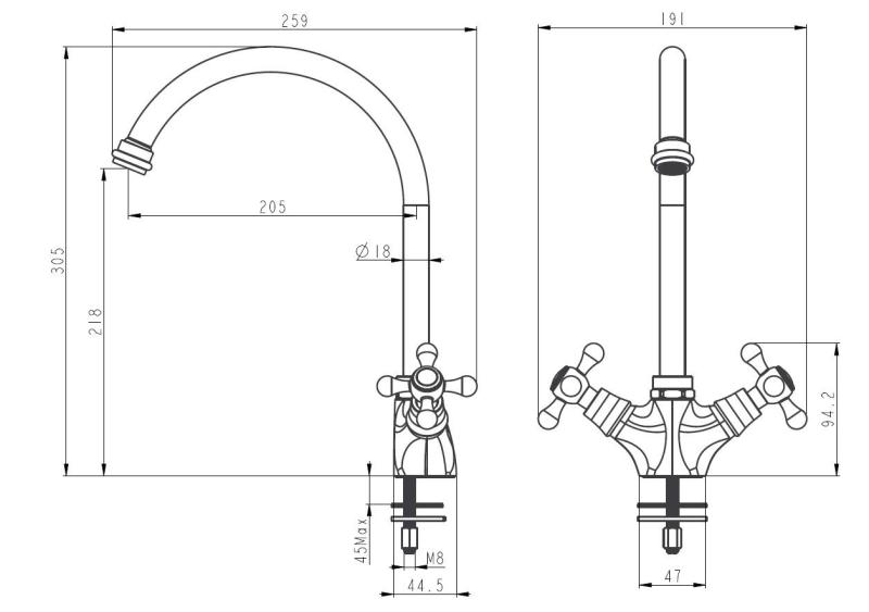 Aquanello Heritage Ascot Classic Kitchen Nostalgic Stainless Steel Kitchen Faucet with Round Spout NB-4003-HA