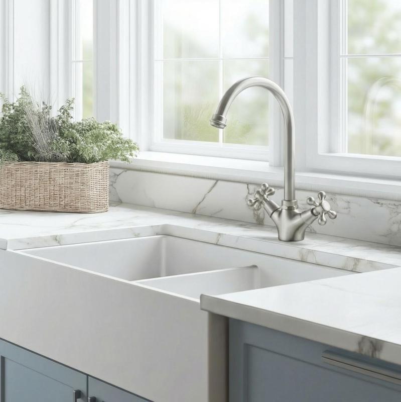 Aquanello Heritage Ascot Classic Kitchen Nostalgic Stainless Steel Kitchen Faucet with Round Spout NB-4003-HA