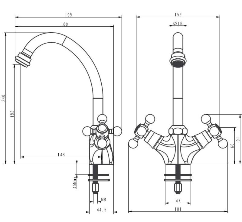 Aquanello Heritage Ascot Classic Kitchen Nostalgic Kitchen Faucet Stainless Steel NB-4004-HA