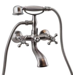 Aquanello Heritage Ascot Classic Surface-Mounted Bath Mixer with Star Knobs, Stainless Steel, including Hand Shower NB-3002-HA