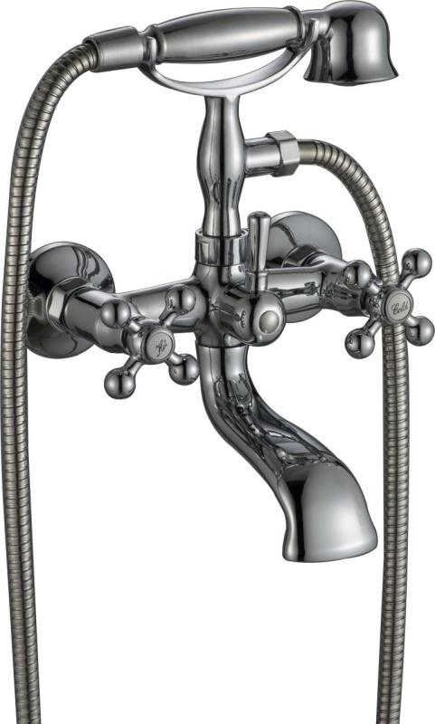 Aquanello Heritage Ascot Classic Surface-Mounted Bath Mixer with Star Knobs, Stainless Steel, including Hand Shower NB-3002-HA
