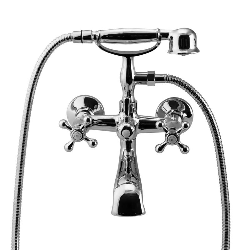 Aquanello Heritage Ascot Classic Surface-Mounted Bath Mixer with Star Knobs, Stainless Steel, including Hand Shower NB-3002-HA