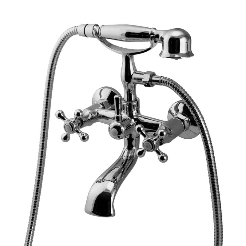 Aquanello Heritage Ascot Classic Surface-Mounted Bath Mixer with Star Knobs, Stainless Steel, including Hand Shower NB-3002-HA