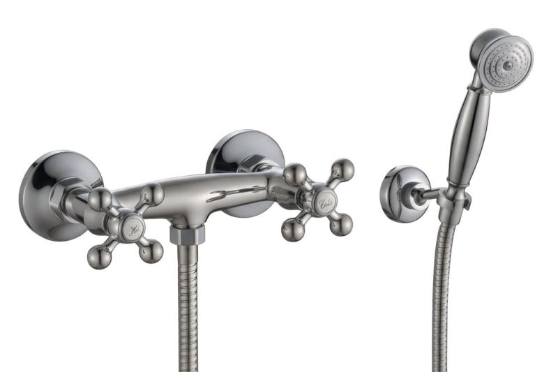 Aquanello Heritage Ascot Classic Surface-Mount Shower Faucet Set with Star Knobs Chrome including Hand Shower CR-2002-HA