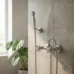 Aquanello Heritage Ascot Classic Surface-Mount Shower Faucet Set with Star Knobs, Stainless Steel, including Hand Shower NB-2002-HA
