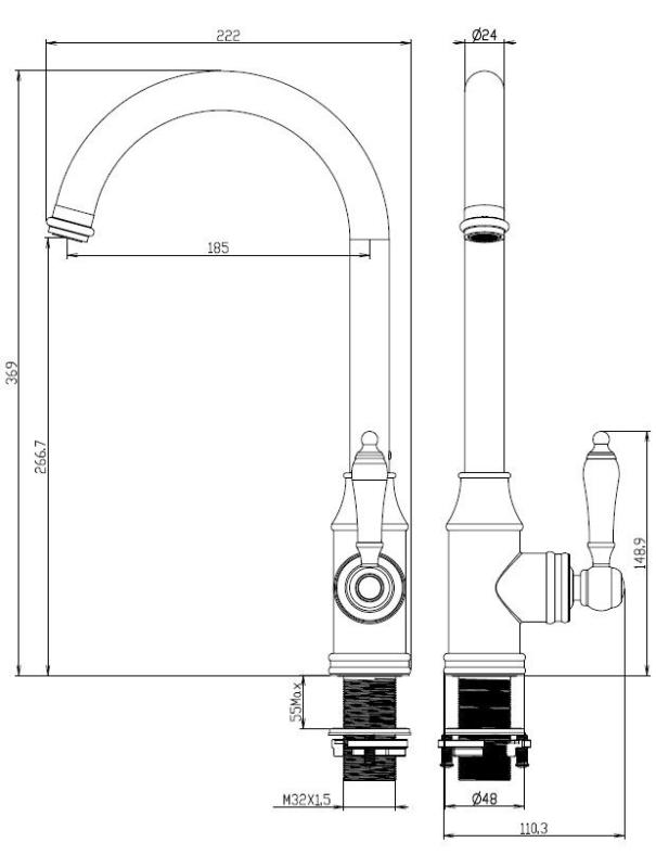 Aquanello Heritage Manor Classic Kitchen Nostalgic Kitchen Faucet, Stainless Steel NB-9001-HM