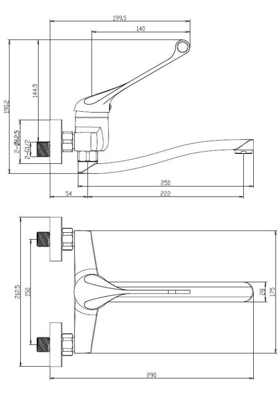 Aquanello Medic Kitchen Wall Faucet with Long Handle Chrome CR-1005-MD
