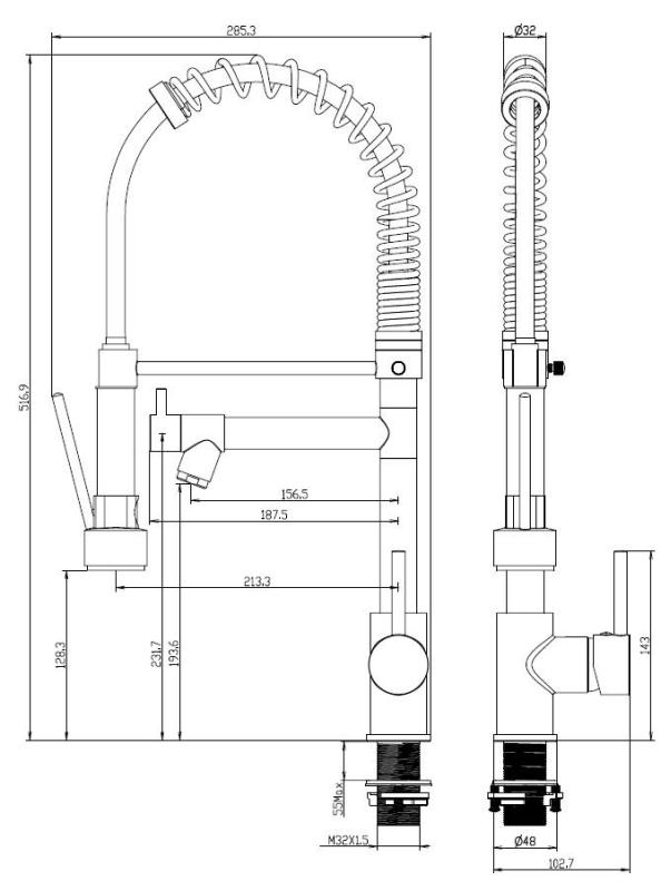 Aquanello Gastro Kitchen Faucet with Professional Spray Function, Chrome CR-4402-GT