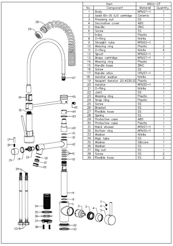Aquanello Gastro Kitchen Faucet with Professional Spray Function, Chrome CR-4402-GT