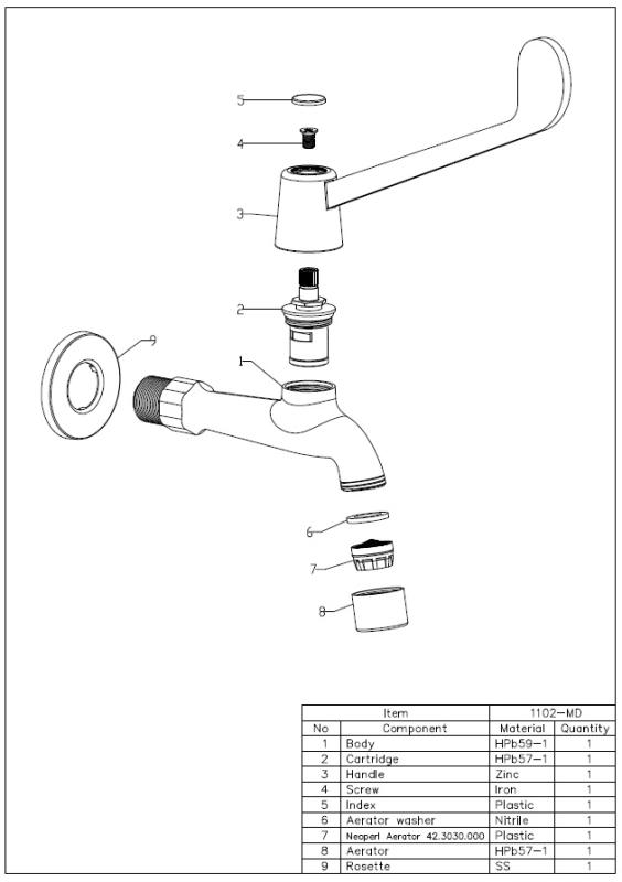 Aquanello Medic Wall-Mounted Cold Water Faucet with Long Handle, Chrome CR-1102-MD