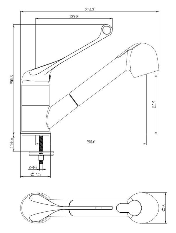 Aquanello Medic Kitchen Faucet with Long Handle and Pull-Out Spout, Chrome CR-1006-MD