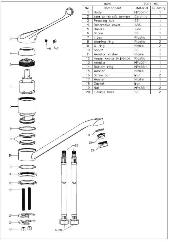 Aquanello Medic Kitchen Faucet with Long Handle  Chrome CR-1007-MD