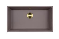 GraniteMy Universal Large taupe granite sink, 74x40 cm, available in top-mount, under-mount, and flush-mount styles, with a gold drain plug (1208972707)