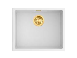 Pure.Sink Eternal Quartz White Sink 50x40 cm Undermount and Overmount with Gold Drain Plug