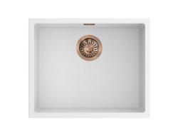 Pure.Sink Eternal Quartz White Sink 50x40 cm Undermount and Overmount with Brass Plug