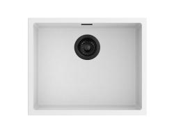 Pure.Sink Eternal Quartz White Sink 50x40 cm Under-mount and Over-mount with Black Drain Plug