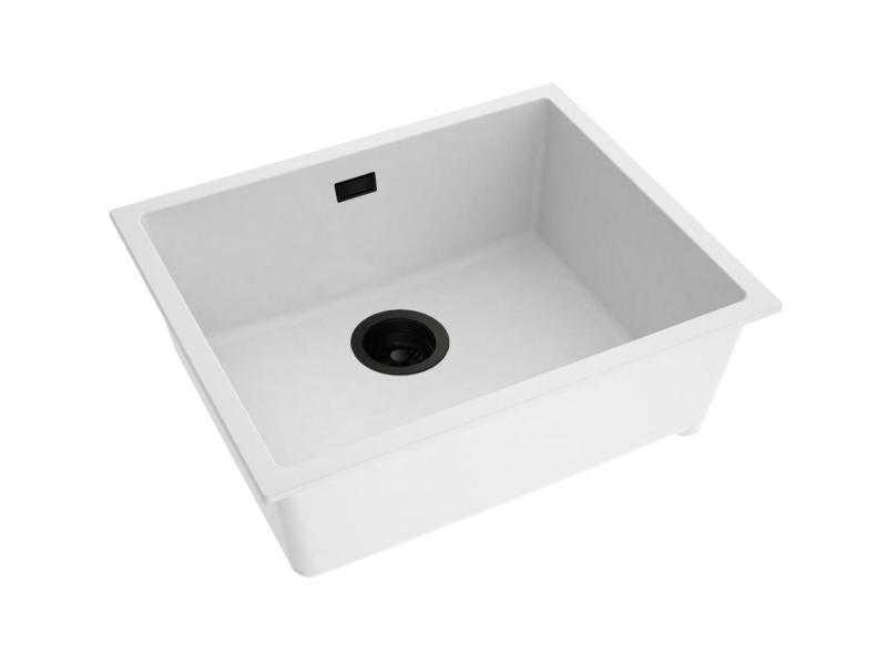Pure.Sink Eternal Quartz White Sink 50x40 cm Under-mount and Over-mount with Black Drain Plug