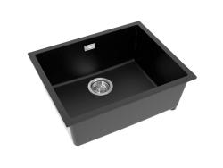 Pure.Sink Eternal Quartz Black Sink 50x40 cm Under-mount and Over-mount with Automatic Stainless Steel Plug