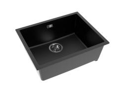 Pure.Sink Eternal Quartz Black Sink 50x40 cm Under-mount and Over-mount with Automatic Gunmetal Plug