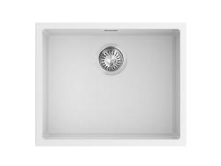 Pure.Sink Eternal Quartz White Sink 50x40 cm Under-mount and Over-mount with Automatic Stainless Steel Drain Plug