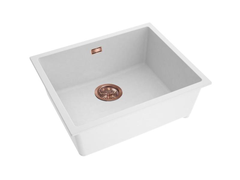 Pure.Sink Eternal Quartz White Sink 50x40 cm Under-mount and Over-mount with Automatic Brass Stopper