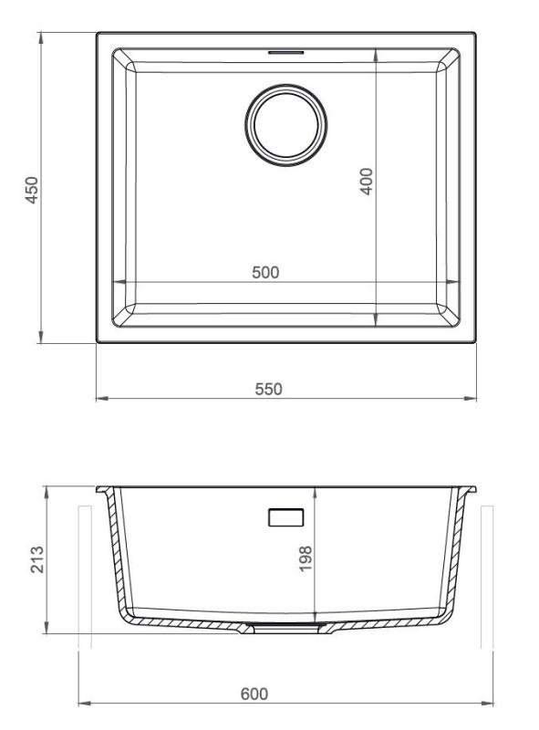 Pure.Sink Eternal Quartz White Sink 50x40 cm Under-mount and Over-mount with Automatic Black Plug