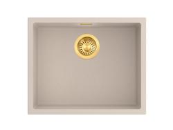 Pure.Sink Eternal Quartz Beige Sink 50x40 cm Under-mount and Over-mount with Automatic Gold Plug