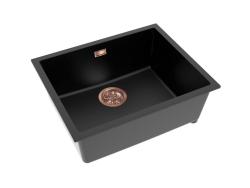 Pure.Sink Eternal Quartz Black Sink 50x40 cm, Flush-Mount and Undermount with Brass Plug