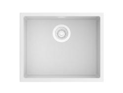 Pure.Sink Eternal Quartz White Sink 50x40 cm, Flush-Mount and Under-Mount with White Plug