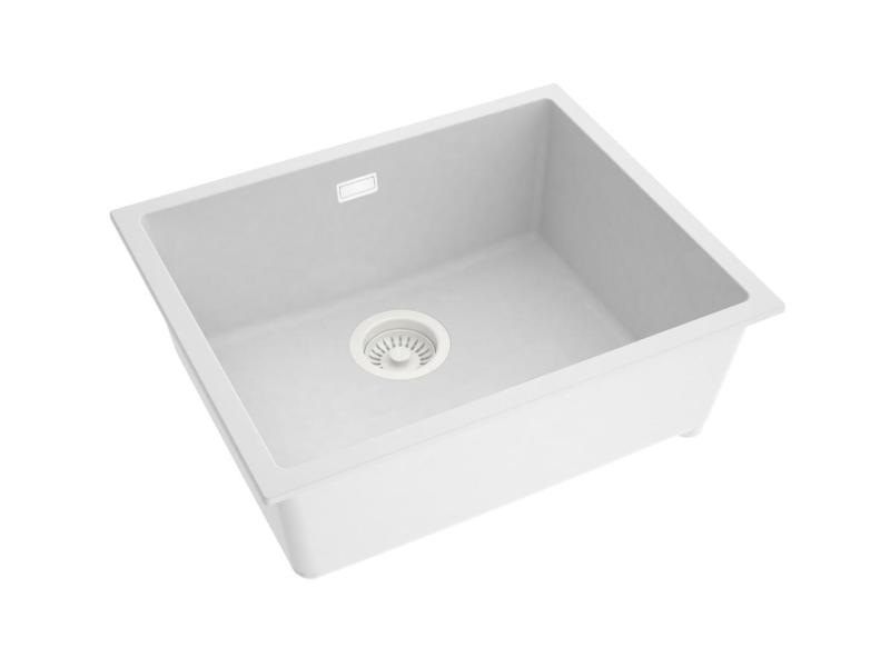 Pure.Sink Eternal Quartz White Sink 50x40 cm, Flush-Mount and Under-Mount with White Plug