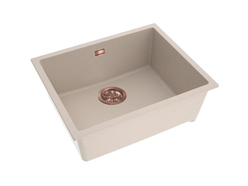 Pure.Sink Eternal Quartz Beige Sink, 50x40 cm, Flush-Mount and Under-Counter, with Brass Plug