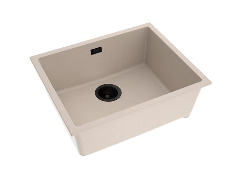 Pure.Sink Eternal Quartz Beige Sink, 50x40 cm, Flush-Mount and Under-Mount, with Black Plug